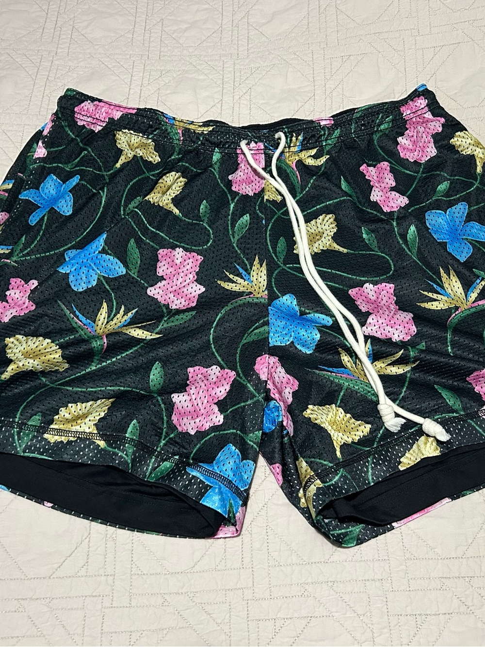 Nike Men’s Black Athletic Shorts with Pink, Blue & Yellow Floral Print